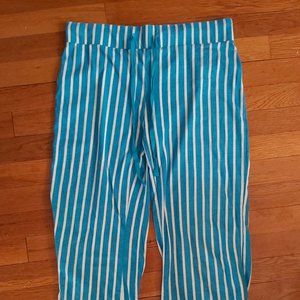Teal/white striped cotton pants